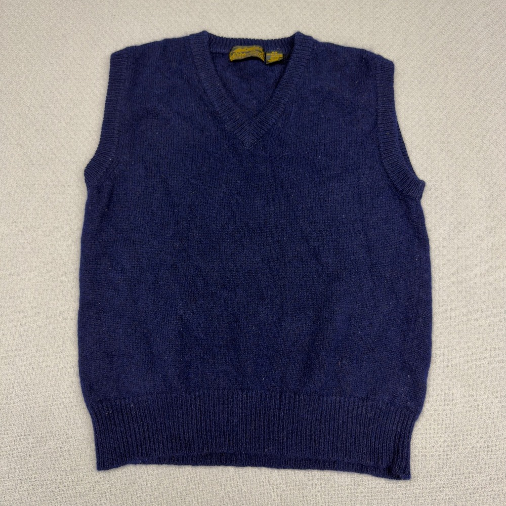 Vtg Eddie Bauer Navy Blue 100% Shetland Wool VNeck Sweater Vest Mens Medium Knit